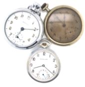SIX VARIOUS VINTAGE POCKET WATCHES TO INCLUDE INGERSOLL TRIUMPH, RECONVILIER, SOLATIME ETC.