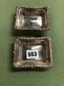 A MATCHED PAIR OF HALLMARKED SILVER PIN TRAYS, ONE DATED 1896, CHESTER FOR WILLIAM AITKEN, THE OTHER