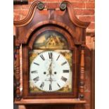 A 19TH CENTURY OAK AND MAHOGANY CASED 8 DAY LONG CASE / GRANDFATHER CLOCK WITH SQUARE PAINTED DIAL