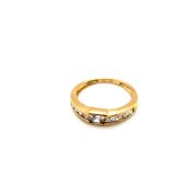 A HALLMARKED 9ct GOLD CHANNEL SET CZ HALF ETERNITY STYLE RING. FINGER SIZE O. WEIGHT 2.34grms.
