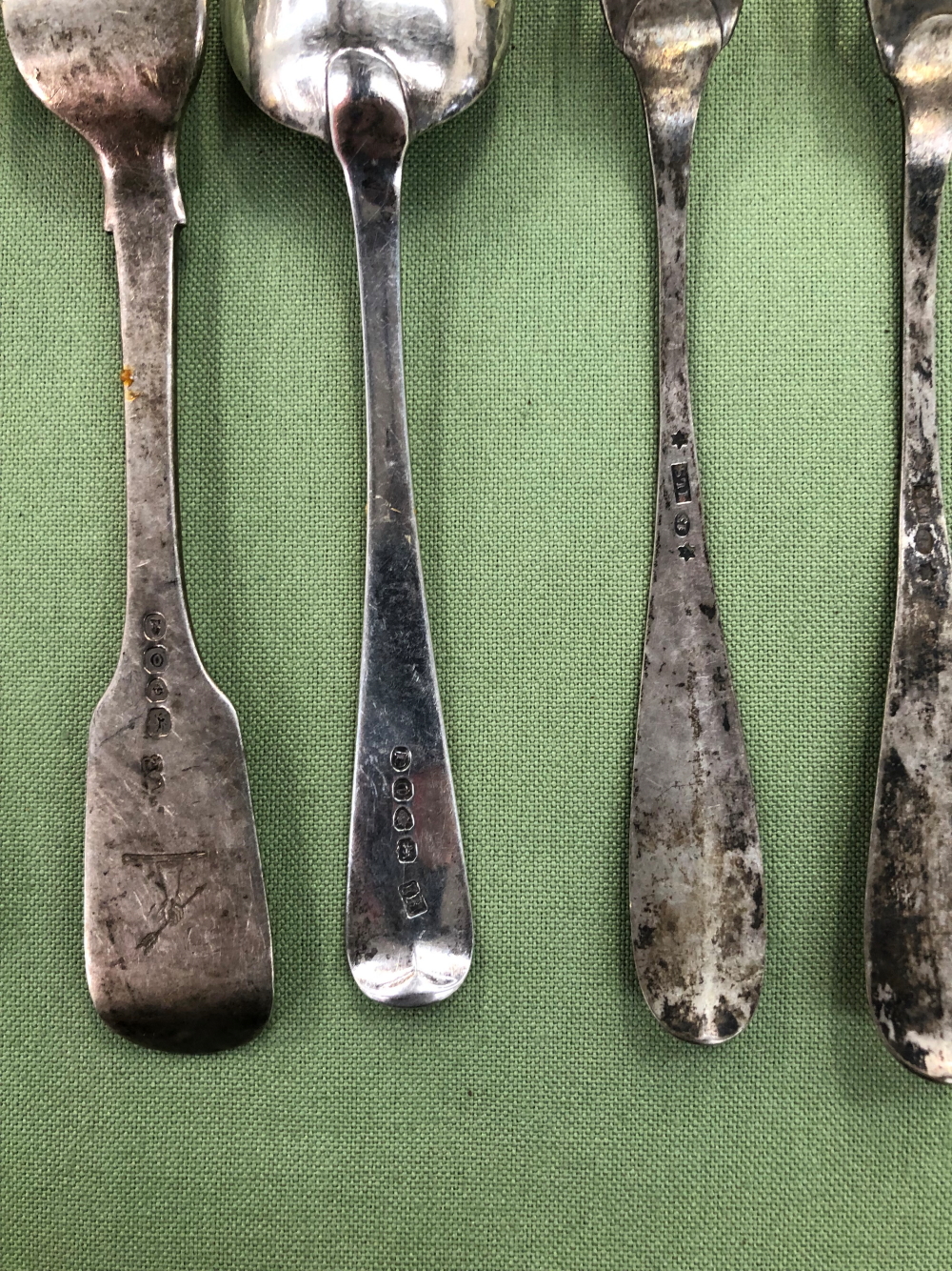 THREE HALLMARKED SILVER TABLE FORKS , LONDON 1830, A DESERT SPOON C. 1780, TWO CONTINENTAL FORKS , - Image 8 of 8