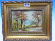 TWO 20th CENTURY OIL PAINTINGS TO INCLUDE A MOUNTAIN SCENE SIGNED G.WHITMAN, THE OTHER A WOODLAND