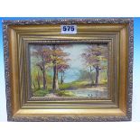 TWO 20th CENTURY OIL PAINTINGS TO INCLUDE A MOUNTAIN SCENE SIGNED G.WHITMAN, THE OTHER A WOODLAND