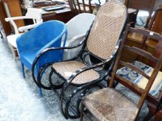 A CANED BENTWOOD ROCKING CHAIR, FIVE OTHER CHAIRS AND TWO LLOYD LOOM TYPE ARMCHAIRS