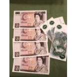 FOUR CONSECUTIVE GB PAGE £10 NOTES, TOGETHER WITH THREE CONSECUTIVE £1 NOTES.