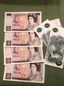 FOUR CONSECUTIVE GB PAGE £10 NOTES, TOGETHER WITH THREE CONSECUTIVE £1 NOTES.