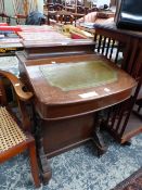 A 19th C. MARQUETRIED MAHOGANY DAVENPORT DESK WITH FOUR DRAWERS TO ONE SIDE OF THE GREEN LEATHER