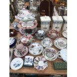 TEA CUPS AND SAUCERS, FRENCH FAIENCE, THREE FRENCH STORAGE JARS AND TURNED TREEN