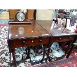 TWO SIMILAR GEORGE III MAHOGANY PEMBROKE TABLES, EACH WITH DRAWERS AND ON TAPERING CYLINDRICAL LEGS.