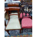 A PAIR OF EARLY 19th C. MAHOGANY CHAIRS WITH BROAD CURVED TOP RAILS, DROP IN SEATS AND OCTAGONAL