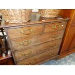 A GEORGE III OAK CHEST OF TWO SHORT AND THREE GRADED LONG DRAWERS ON BRACKET FEET. W 81 x D 48 x H