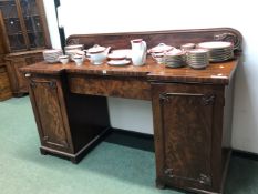 A 19th C. MAHOGANY INVERTED BREAK FRONT PEDESTAL SIDE BOARD.