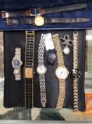 VARIOUS WATCHES TO INCLUDE RADO, CHRISTIAN DIOR, LONGINES, TISSOT, A SILVER AND MARCASITE FOB
