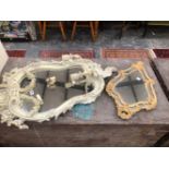 A WHITE PAINTED ROCOCO GIRANDOLE MIRROR TOGETHER WITH A SMALLER ROCOCO MIRROR