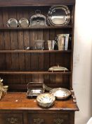 A QUANTITY OF SILVER PLATED DISHES ETC.