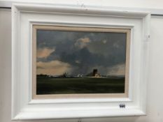 F.A. BECKETT 20th C. SCHOOL. ST. BENET'S ABBEY, NORFOLK, SIGNED, OIL ON BOARD. GALLERY LABEL