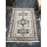 A INTERESTING ORIENTAL TRIBAL FLAT WEAVE RUG. 144 x 105cms. TOGETHER WITH A SMALL CHINESE TYPE