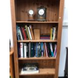 A 20th C. PINE OPEN BOOKCASE WITH FOUR FIXED SHELVES. W 87.5 x D 32.5 x H 198cms.