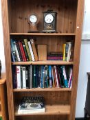 A 20th C. PINE OPEN BOOKCASE WITH FOUR FIXED SHELVES. W 87.5 x D 32.5 x H 198cms.