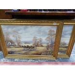 TWO LARGE OIL ON BOARD PAINTINGS, COUNTRY SIDE RURAL SCENES, SIGNED.