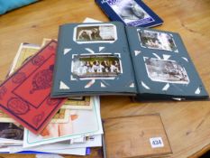 A JERUSALEM OLIVE WOOD BOUND FLOWERS OF THE HOLY LAND, A POSTCARD ALBUM, AND VARIOUS ROYAL EPHEMERA.