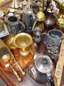 A RETRO COPPER BROTHERS TEA SET, AND VARIOUS METAL WARES.