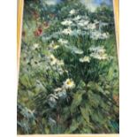 20th C. CONTINENTAL SCHOOL. MEADOW FLOWERS, SIGNED INDISTINCTLY, OIL ON BOARD. 94 x 64cms