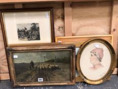 A SMALL COLLECTION OF DECORATIVE PICTURES INCLUDING HUNT SCENES, LANDSCAPES ETC