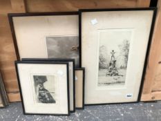 ROWLAND LANGMAID. PETER PAN, PENCIL SIGNED ETCHING. 28 x 15cms. TOGETHER WITH OTHER ANTIQUE AND