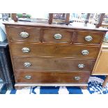 A 19th C. MAHOGANY CHEST OF THREE SHORT DRAWERS ABOVE THREE GRADED LONG DRAWERS ON BRACKET FEET. W