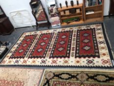 AN UNUSUAL LARGE TRIBAL KELIM CARPET. 452 x 252cms