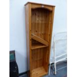 A PINE OPEN BOOKCASE WITH FIVE ADJUSTABLE SHELVES. W 55 x D 28 x H 176cms.