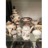 SIX NAO PORCELAIN FIGURES, MASONS IRONSTONE WARES, A LEATHER CASED TAPE MEASURE, A CAMERA, ETC,