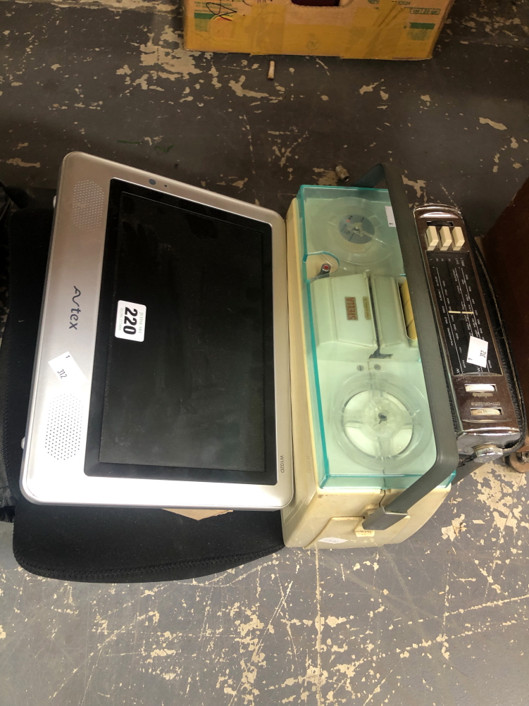 A BUSH RADIO, STELLAPHONE TAPE RECORDED AND AN AVTEX DIGITAL LCD TV/DVD COMBO