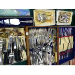 A QUANTITY OF SILVER PLATED AND OTHER CUTLERY.
