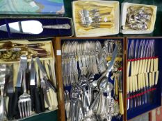 A QUANTITY OF SILVER PLATED AND OTHER CUTLERY.