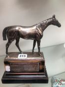 A SILVER PLATE MODEL OF A HORSE NAMED SILVER BALM ON THE HALLMARKED SILVER PLAQUE ON THE STAND