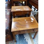 A 20th C. SATIN WOOD BANDED MAHOGANY LOW TABLE WITH SINGLE DRAWER TOGETHER WITH A TALLER 20th C. OAK