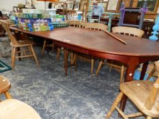 A 20th C. SCANDINAVIAN TEAK D-END DINING TABLE WITH TWO LEAVES. W 250 x D 120 x H 73cms.