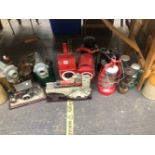 MINERS AND RAILWAY LIGHTS, A PAINTED CHURN, TWO BLOW LAMPS, ETC.