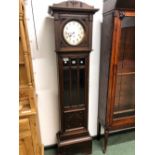 AN EARLY 20th C. OAK LONG CASE CLOCK.