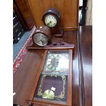 A MAHOGANY CASED MANTEL CLOCK STRIKING ON A COILED ROD, AN EDWARDIAN MANTEL TIMEPIECE IN MARQUETRIED