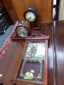 A MAHOGANY CASED MANTEL CLOCK STRIKING ON A COILED ROD, AN EDWARDIAN MANTEL TIMEPIECE IN MARQUETRIED