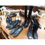 SEVEN PAIRS OF LADYS BLACK SHOES AND TWO PAIRS OF BOOTS, SIZES ABOUT 40.5.