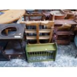 A 19th C. OAK WASH STAND, A PINE PLATE RACK, A PINE DRESSER BACK, STAINED PINE COAT HOOKS TOGETHER