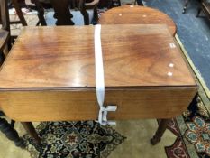 A 19th C. MAHOGANY PEMBROKE TABLE ON TURNED LEGS WITH CASTER FEET