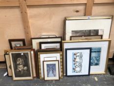 A COLLECTION OF ANTIQUE AND LATER DECORATIVE PRINTS AND WATERCOLOURS. SIZES VARY