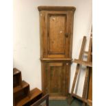 TWO ANTIQUE PINE CORNER CABINETS.