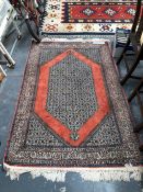 AN ORIENTAL PART SILK RUG OF PERSIAN DESIGN. 180 x 116cms