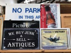 A GROUP OF VINTAGE AND LATER SIGNS AND ADVERTISING MEMORABILIA. SIZES VARY